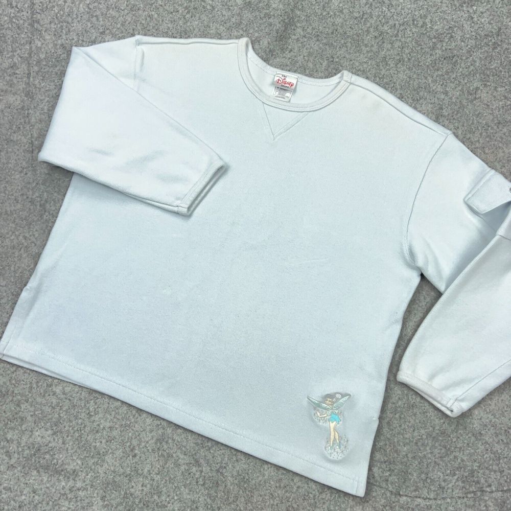 VTG Disney Store Sweater Womens Large Blue Tinker Bell Embroidered Ribbed Top‎